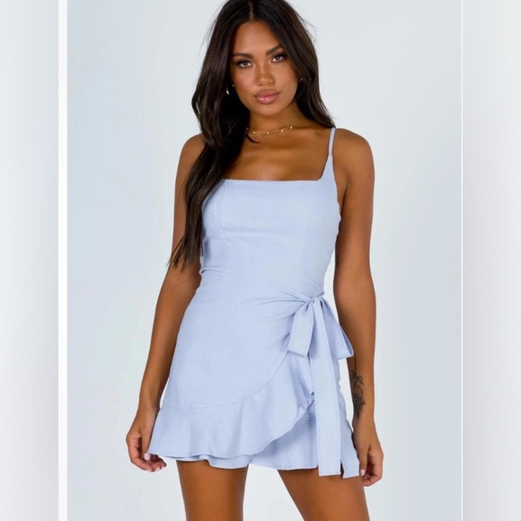 Princess Polly Light Blue Wrap Mini Dress Size 8 - Picture 1 of 5